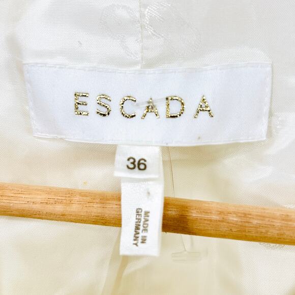 Vintage 90s Escada Ivory Elegant Cream Beaded Linen Cotton Skirt Suit - Picture 7 of 10